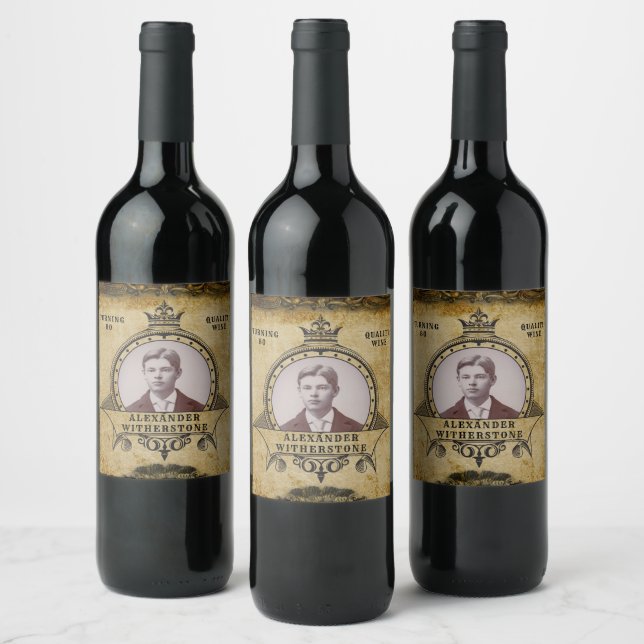 Personalised 80th Birthday Vintage Photo Template Wine Label (Bottles)