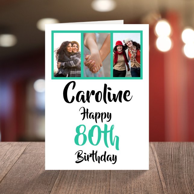 Personalised 80th happy birthday photo collage card (Creator Uploaded)