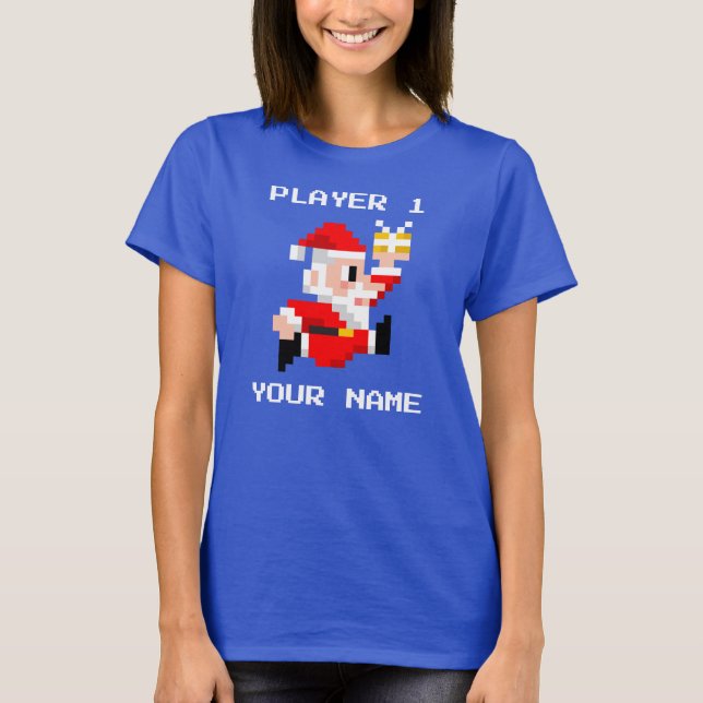 Personalised 8-Bit Santa Claus Christmas T-shirt (Front)
