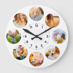 Personalised 8 Circle Photos Shadow Inlay Family Large Clock