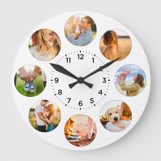 Personalised 8 Circle Photos Shadow Inlay Family Large Clock (Front)