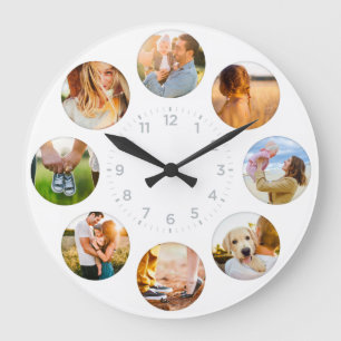 Personalised 8 Circle Photos Shadow Inlay Family Large Clock