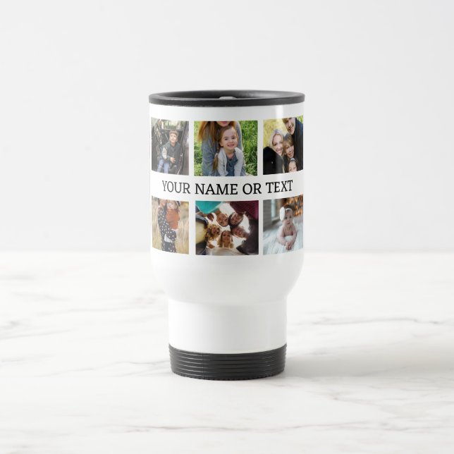 Personalised 8 Family Photo Collage with name  Travel Mug (Center)