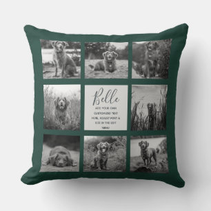 Personalised 8 Photo Collage Dark Green Cushion