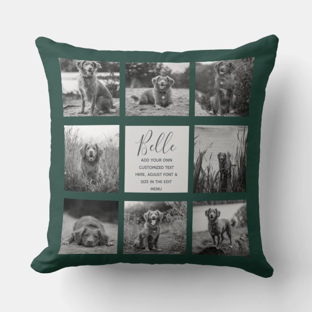 Personalised 8 Photo Collage Dark Green Cushion (Front)