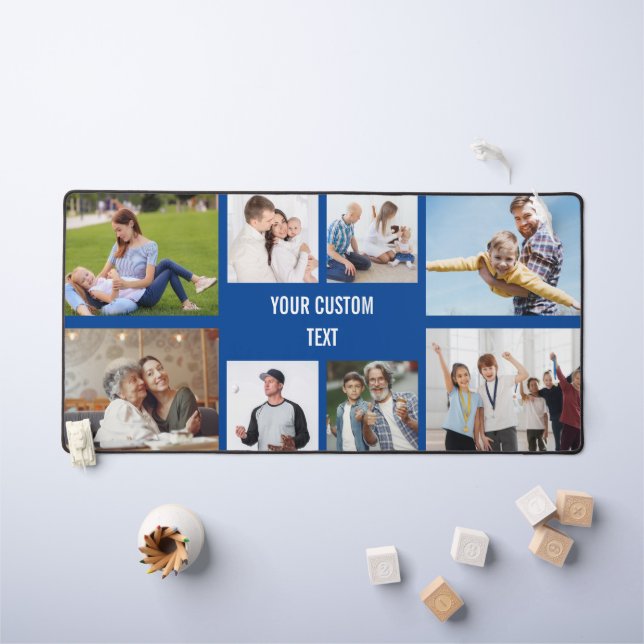 Personalised 8 Photo Collage family & Custom text Desk Mat (Kids Table)