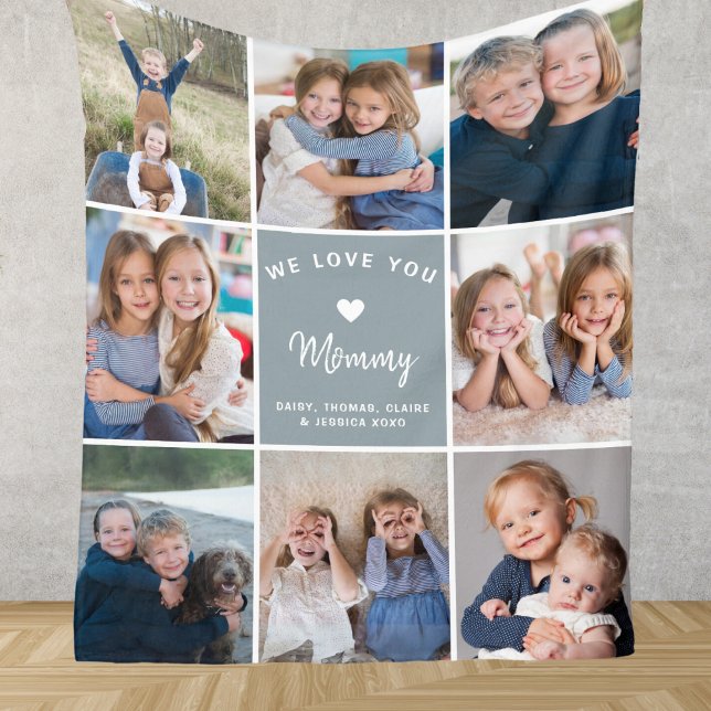 Personalised 8-photo Collage for Mummy Blue Fleece Blanket (Creator Uploaded)