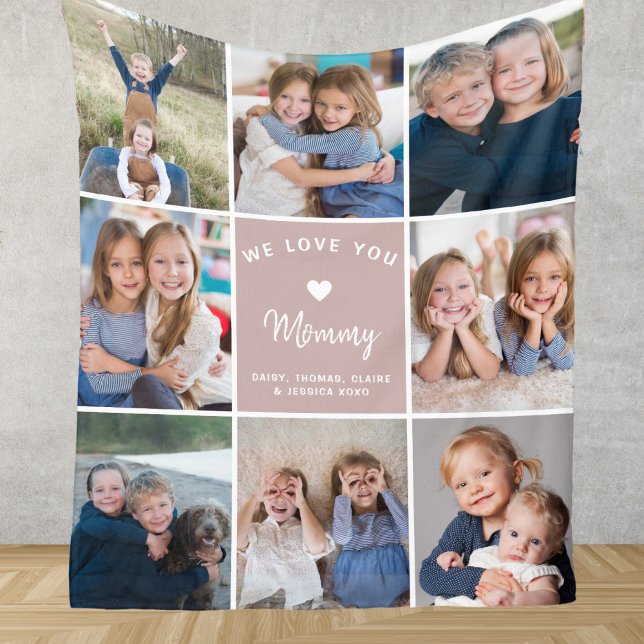 Personalised 8-photo Collage for Mummy Pink Fleece Blanket (Creator Uploaded)