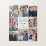 Personalised 8 Photo Collage Grandparents Modern Jigsaw Puzzle<br><div class="desc">This personalized "World's Greatest Grandma & Grandpa" 8-photo collage jigsaw puzzle features a simple heart, accompanied by elegant handwritten script typography and the name of beloved grandchildren. An ideal and heartwarming gift for your grandparents on special occasions like Grandparents day, Anniversary, Christmas, or birthdays. Customize it with photos of favorite...</div>