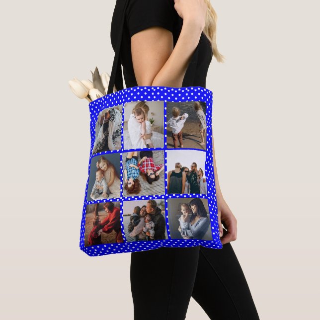 Personalised 8 Photo Collage Mother's Day blue  Tote Bag (Close Up)