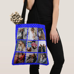 Personalised 8 Photo Collage Mother's Day blue  Tote Bag