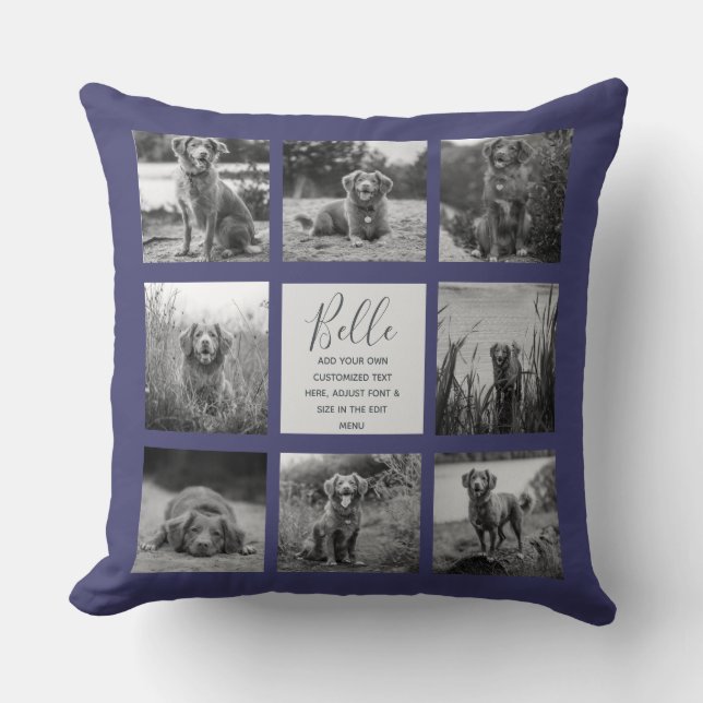 Personalised 8 Photo Collage Navy Blue Cushion (Front)