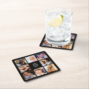 Personalised 8 Photo Collage Square Paper Coaster