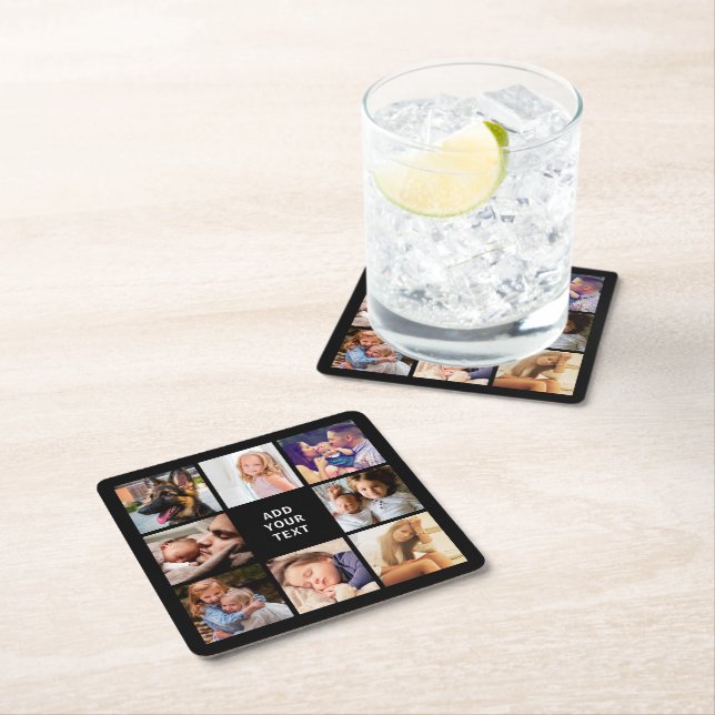 Personalised 8 Photo Collage Square Paper Coaster (Insitu)