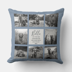 Personalised 8 Photo Collage Vintage Blue Cushion