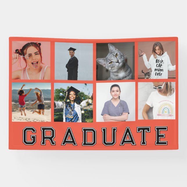 Personalised 8 Photos Graduation Graduate Party Banner (Horizontal)