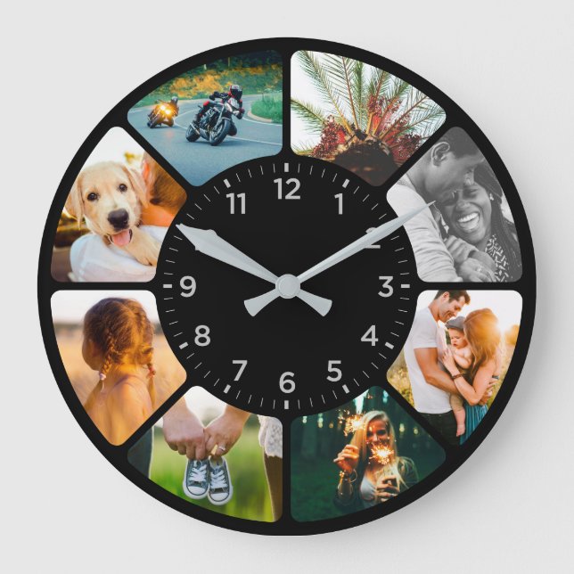 Personalised 8 Rounded Photos Large Clock (Front)