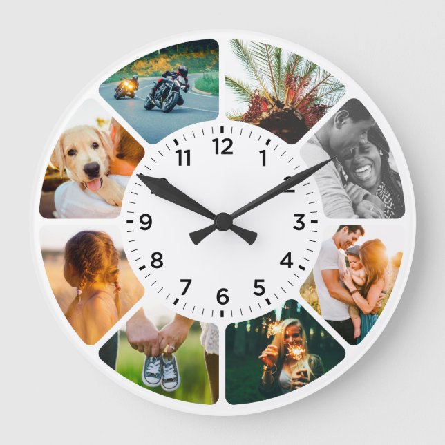 Personalised 8 Rounded Photos Large Clock (Front)