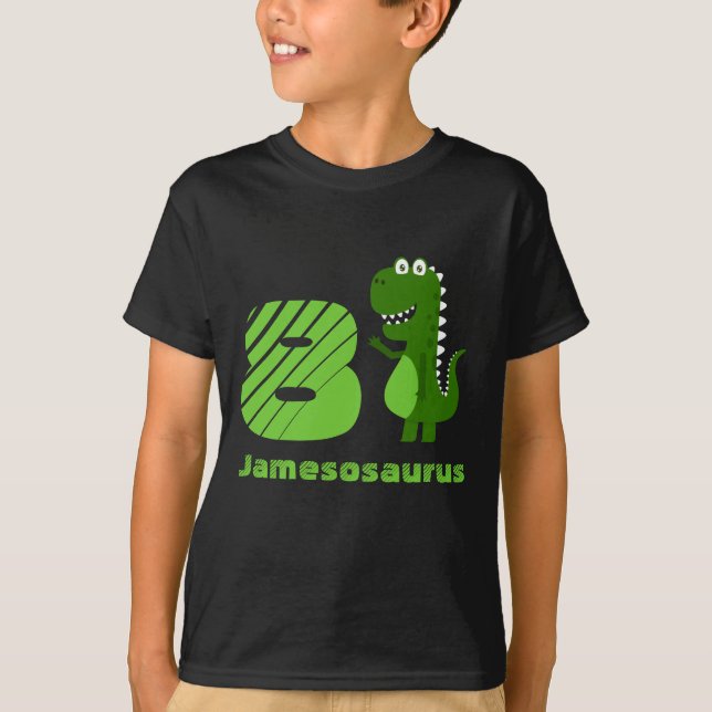 Personalised 8th Birthday Dinosaur T-Shirt (Front)