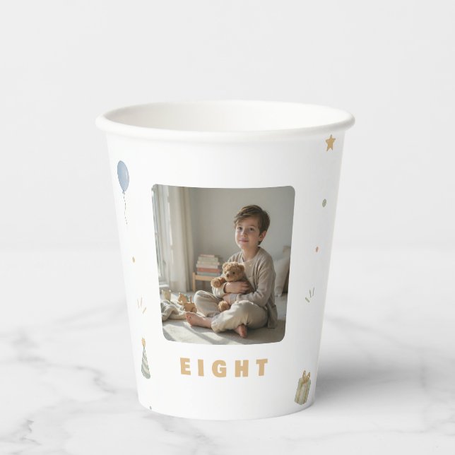 Personalised 8th Birthday Paper Cups with Photo (Front)