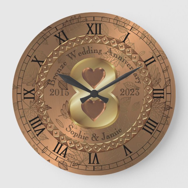Personalised 8th Bronze Anniversary Gift Idea Large Clock (Front)