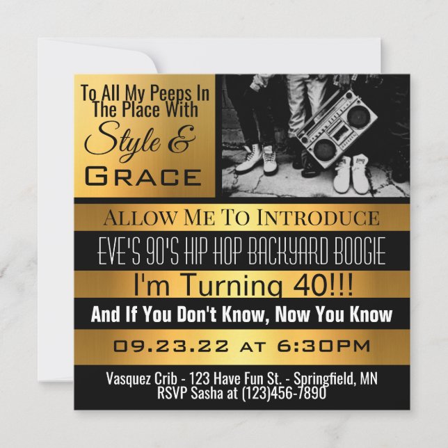 Personalised 90's Hip Hop Birthday Party ll Invite (Front)