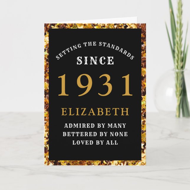 Personalised 90th Birthday 1931 Black Gold Elegant Card (Front)