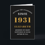 Personalised 90th Birthday Born 1931Black Gold Card<br><div class="desc">For those born in 1931 and celebrating their 90th birthday we have the ideal birthday greeting card. The black background with a white and gold design is simple and yet elegant. Easily customise the text to the front and the interior of this birthday card using the template provided. Part of...</div>
