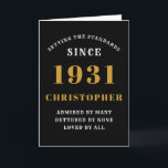 Personalised 90th Birthday Born 1931Black Gold Card<br><div class="desc">For those born in 1931 and celebrating their 90th birthday we have the ideal birthday greeting card. The black background with a white and gold design is simple and yet elegant. Easily customise the text to the front and the interior of this birthday card using the template provided. Part of...</div>
