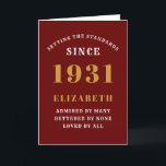 Personalised 90th Birthday Born 1931Red Gold Card<br><div class="desc">For those born in 1931 and celebrating their 90th birthday we have the ideal birthday greeting card. The red background with a white and gold design is simple and yet elegant. Easily customise the text to the front and the interior of this birthday card using the template provided. Part of...</div>