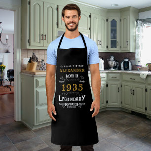 Personalised 90th Birthday Born 1935 Vintage Black Apron