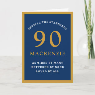 Personalised 90th Birthday Father Blue Gold Chic Card