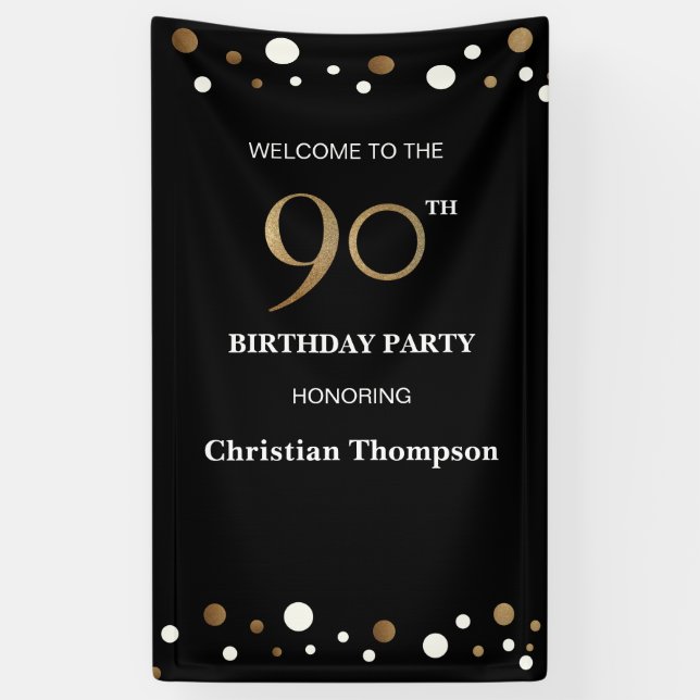 Personalised 90th Birthday Gold confetti Banner (Vertical)