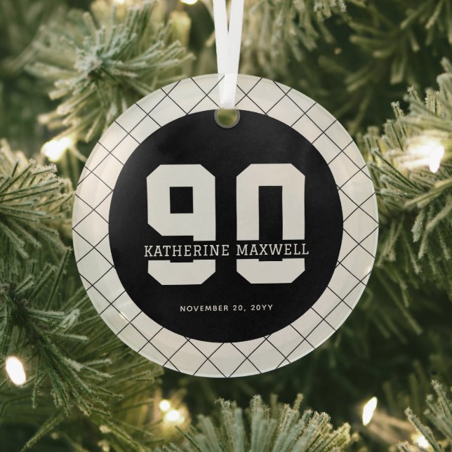 Personalised 90th Birthday Modern and Elegant   Glass Tree Decoration (Insitu)