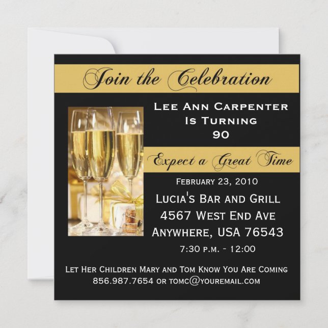 Personalised 90th Birthday Party Invitation (Front)