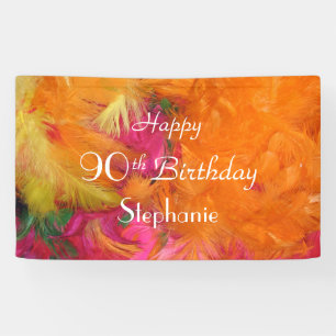 Personalised 90th Birthday Sign Orange Feathers