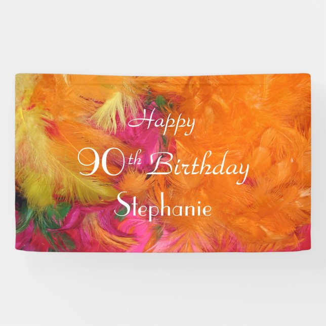 Personalised 90th Birthday Sign Orange Feathers (Horizontal)