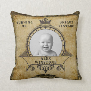 Personalised 90th Birthday Vintage Photo Template Cushion