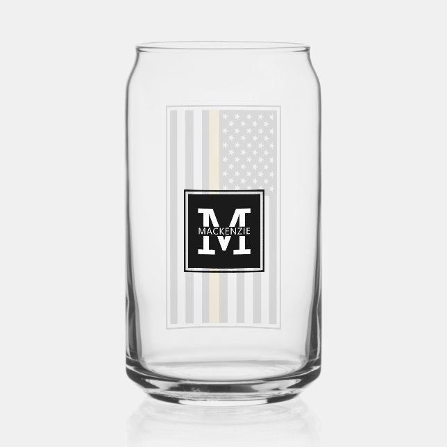 Personalised 911 Dispatcher Flag Thin Gold Line Can Glass (Back)