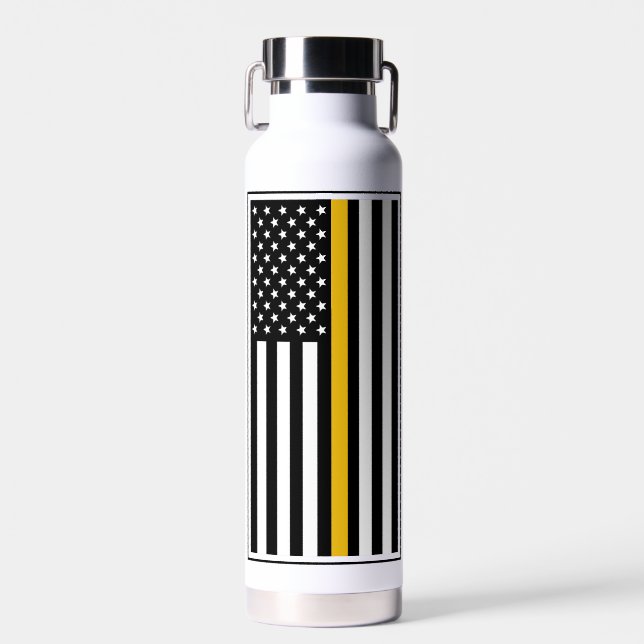 Personalised 911 Dispatcher Flag Thin Gold Line Water Bottle (Front)