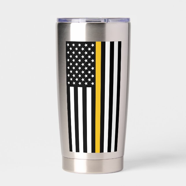 Personalised 911 Dispatcher Thin Gold Line Flag Insulated Tumbler (Front)