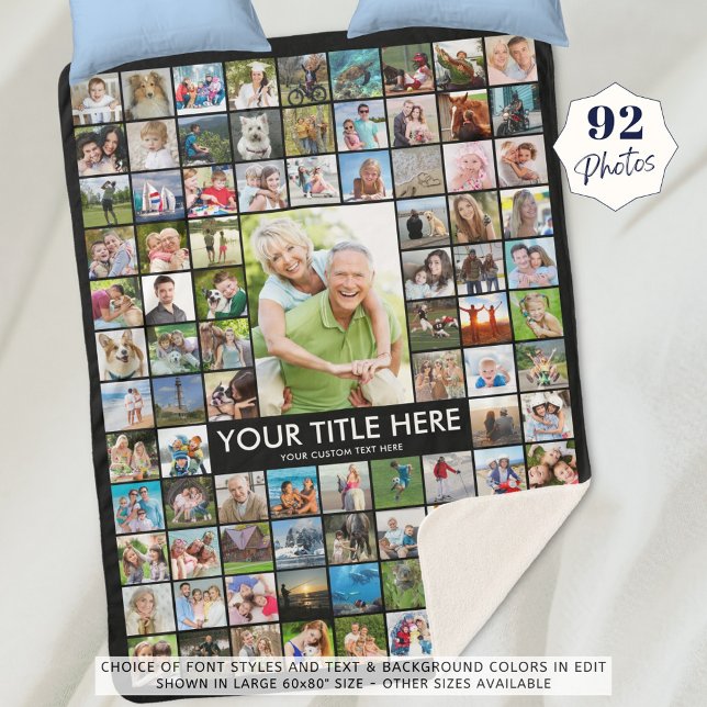 Personalised 92 Photo Collage Custom Colour Sherpa Blanket (Creator Uploaded)