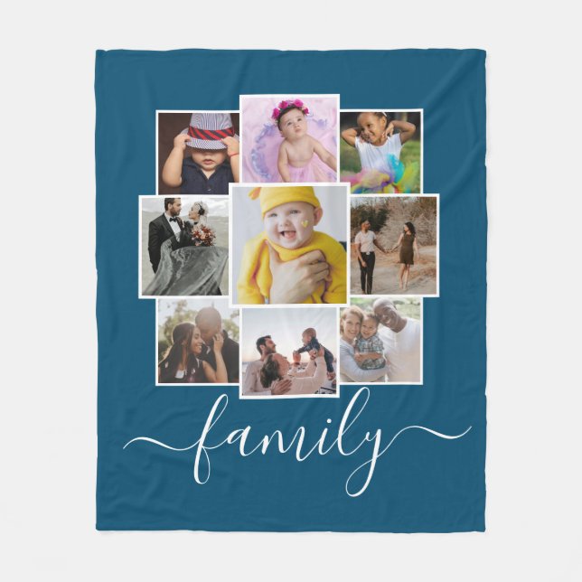 Personalised 9 Photo and Text Photo Collage Family Fleece Blanket (Front)