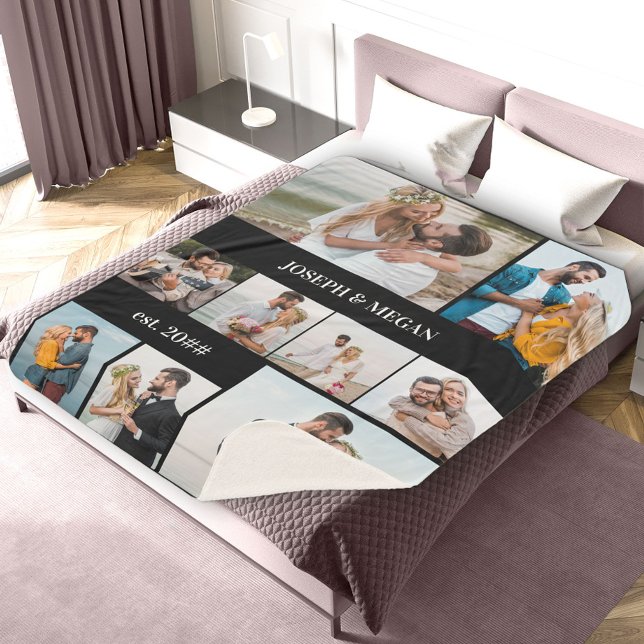 Personalised 9 Photo Collage Chic Black and White Sherpa Blanket (Creator Uploaded)