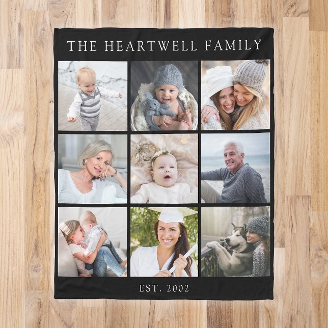 Personalised 9 Photo Collage Family Black Fleece Blanket (Creator Uploaded)