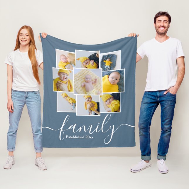 Personalised 9 Photo Collage Family Established Fleece Blanket (In Situ)