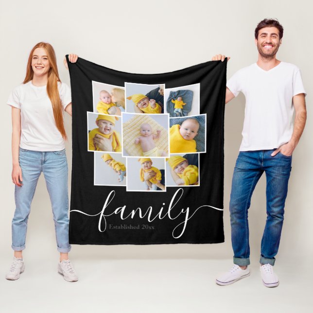 Personalised 9 Photo Collage Family Established Fleece Blanket (In Situ)