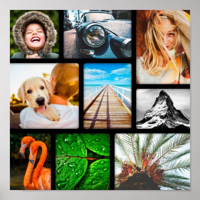 Personalised 9 Photo Collage Framed Black Poster (Front)