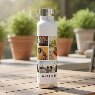 Personalised 9 Photo Collage Name Gift Water Bottle
