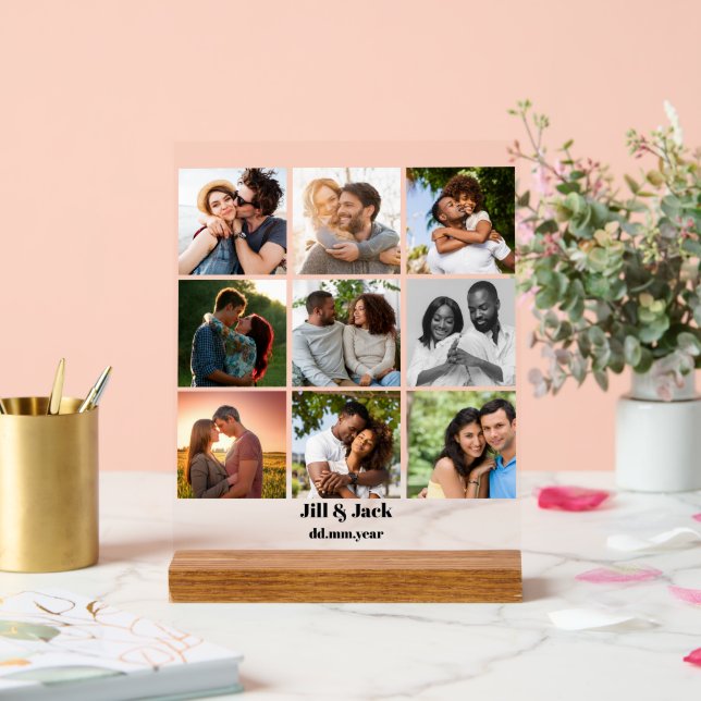 Personalised 9 Photo Collage Template for Couples Acrylic Sign (Wedding)